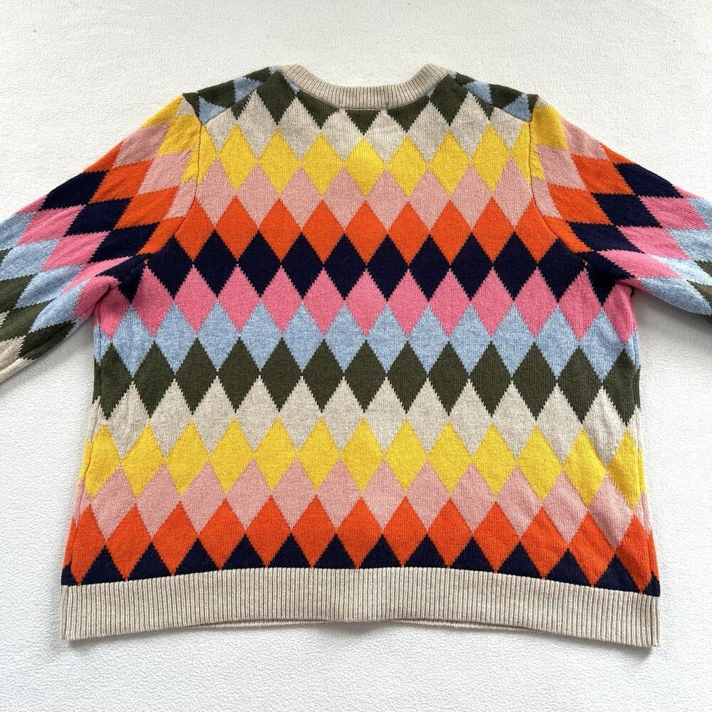 Boden Women Multicolor Argyle Diamond Wool Blend Sweater Patterned Cardigan XL - Picture 8 of 12